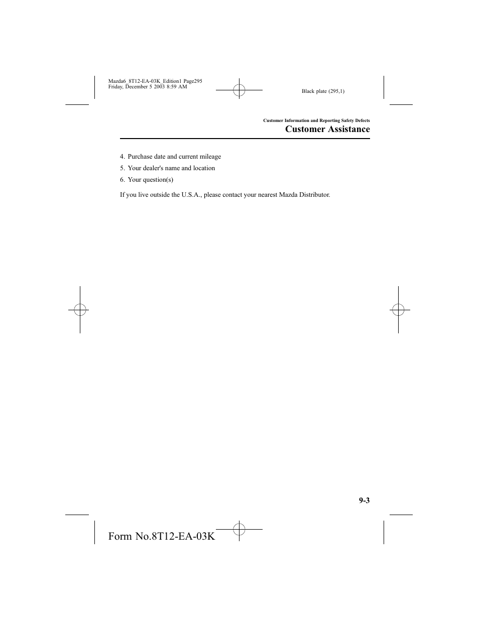 Customer assistance | Mazda 8T12-EA-03K User Manual | Page 295 / 326