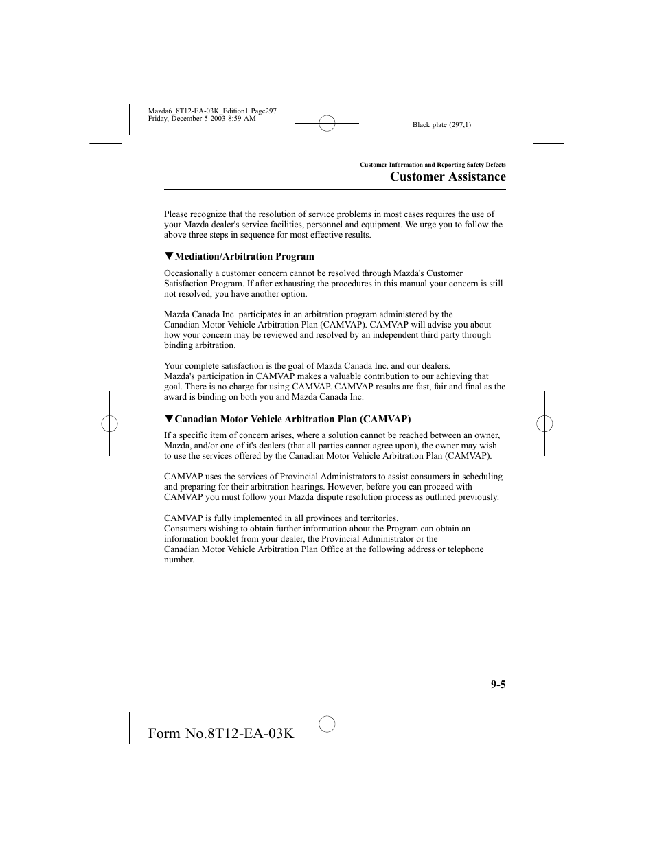 Customer assistance | Mazda 8T12-EA-03K User Manual | Page 297 / 326