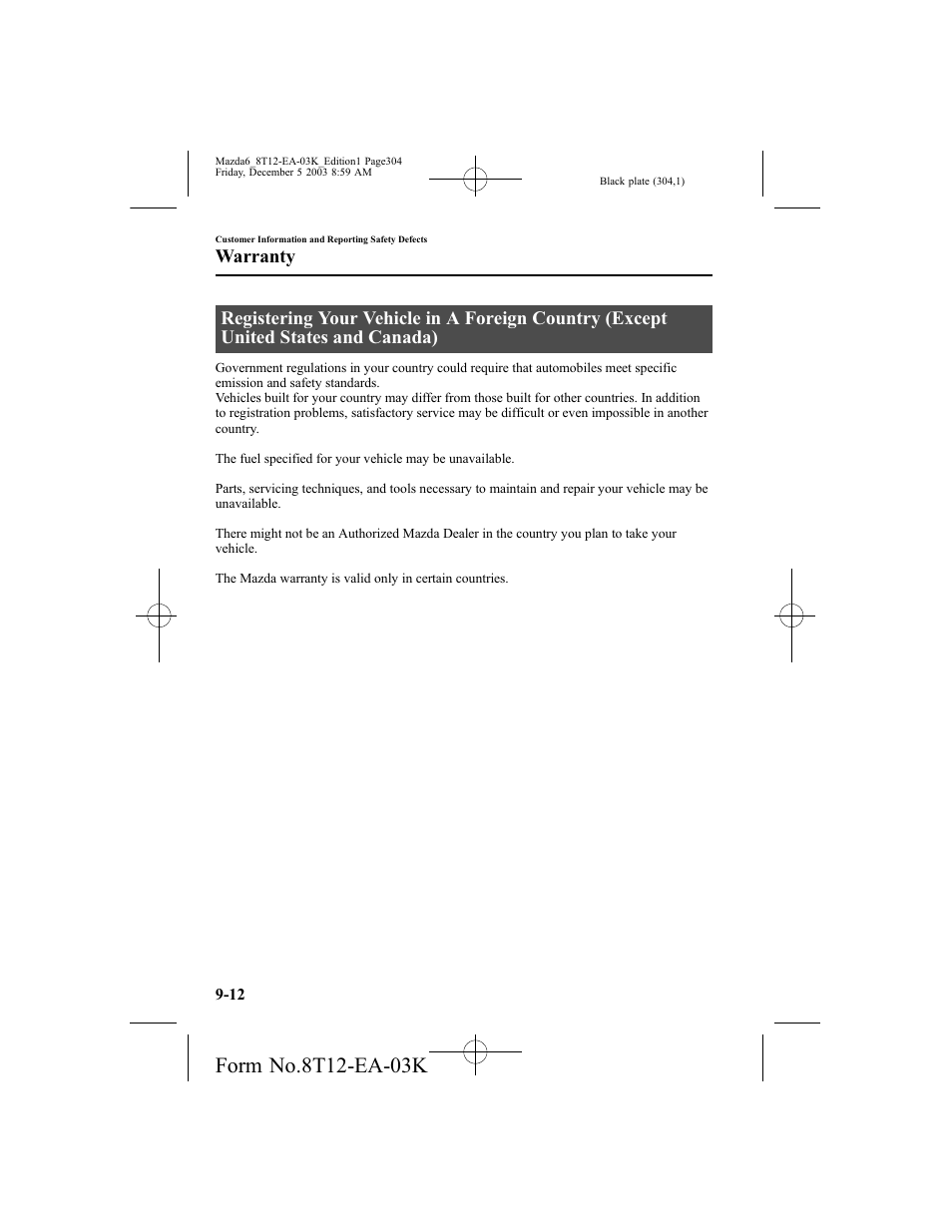 Warranty | Mazda 8T12-EA-03K User Manual | Page 304 / 326