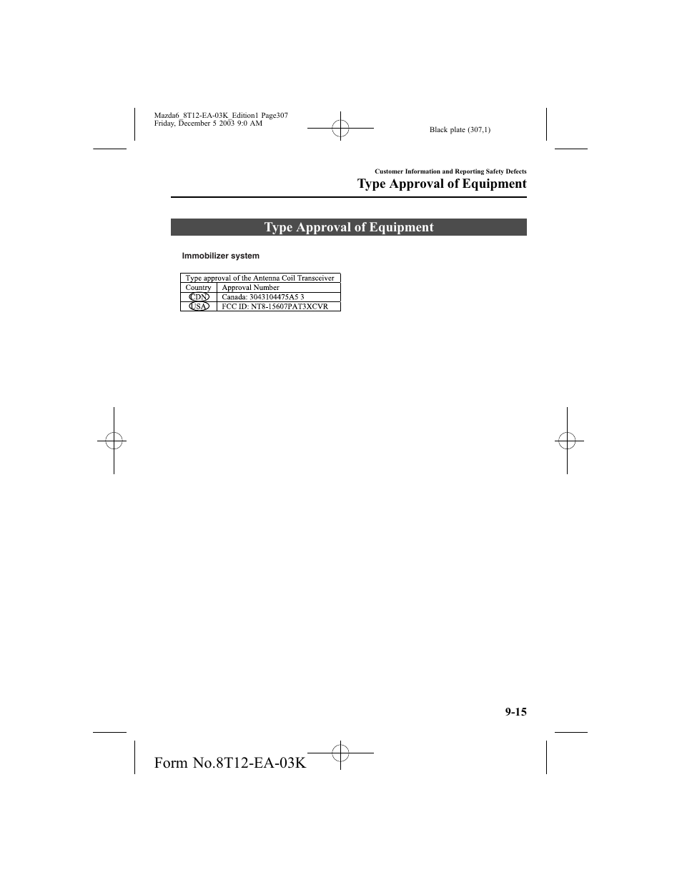Type approval of equipment | Mazda 8T12-EA-03K User Manual | Page 307 / 326