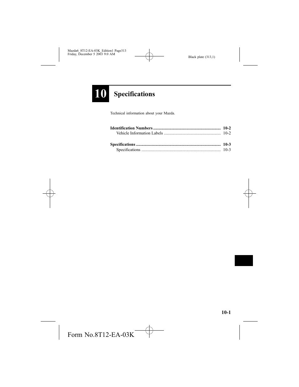 Specifications | Mazda 8T12-EA-03K User Manual | Page 313 / 326