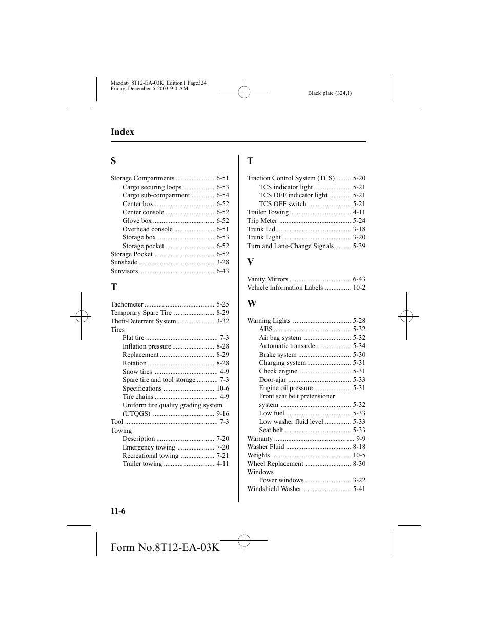 Index | Mazda 8T12-EA-03K User Manual | Page 324 / 326