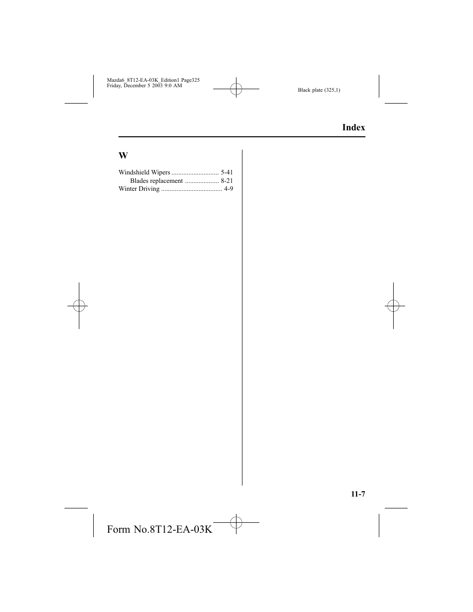 Index | Mazda 8T12-EA-03K User Manual | Page 325 / 326