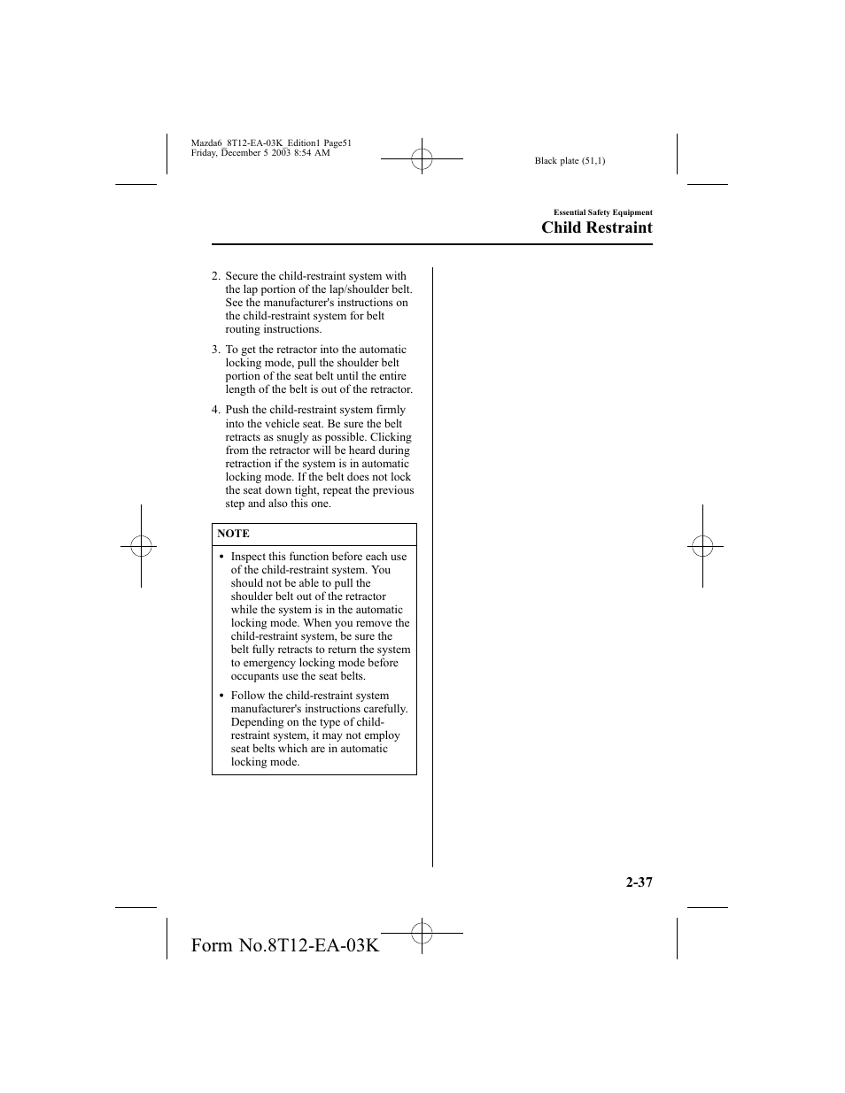 Child restraint | Mazda 8T12-EA-03K User Manual | Page 51 / 326