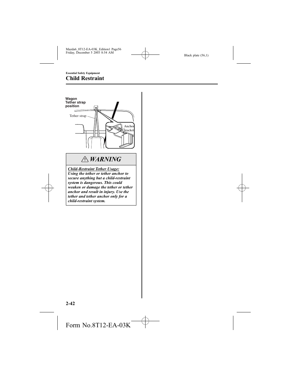 Warning, Child restraint | Mazda 8T12-EA-03K User Manual | Page 56 / 326