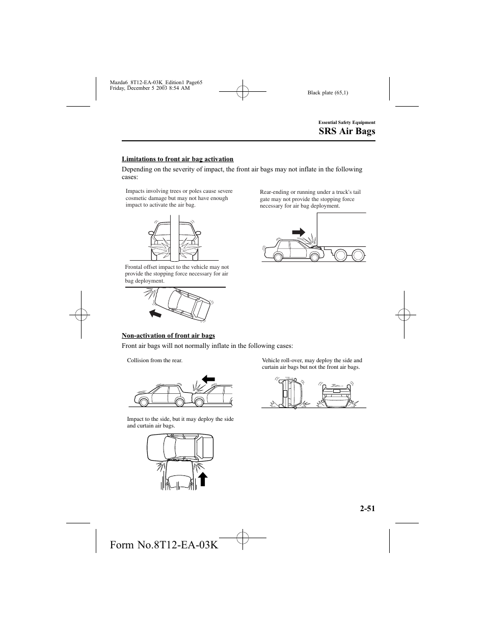 Srs air bags | Mazda 8T12-EA-03K User Manual | Page 65 / 326