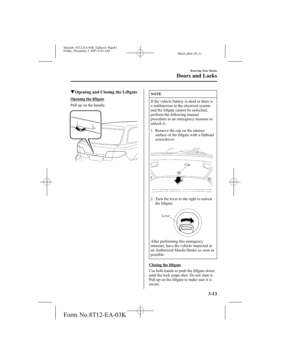 Doors and locks | Mazda 8T12-EA-03K User Manual | Page 81 / 326