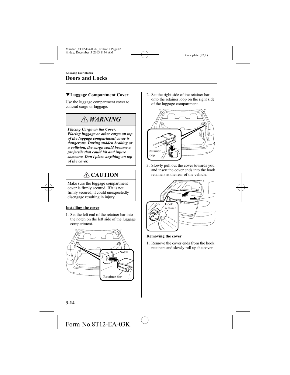 Warning, Caution, Doors and locks | Mazda 8T12-EA-03K User Manual | Page 82 / 326
