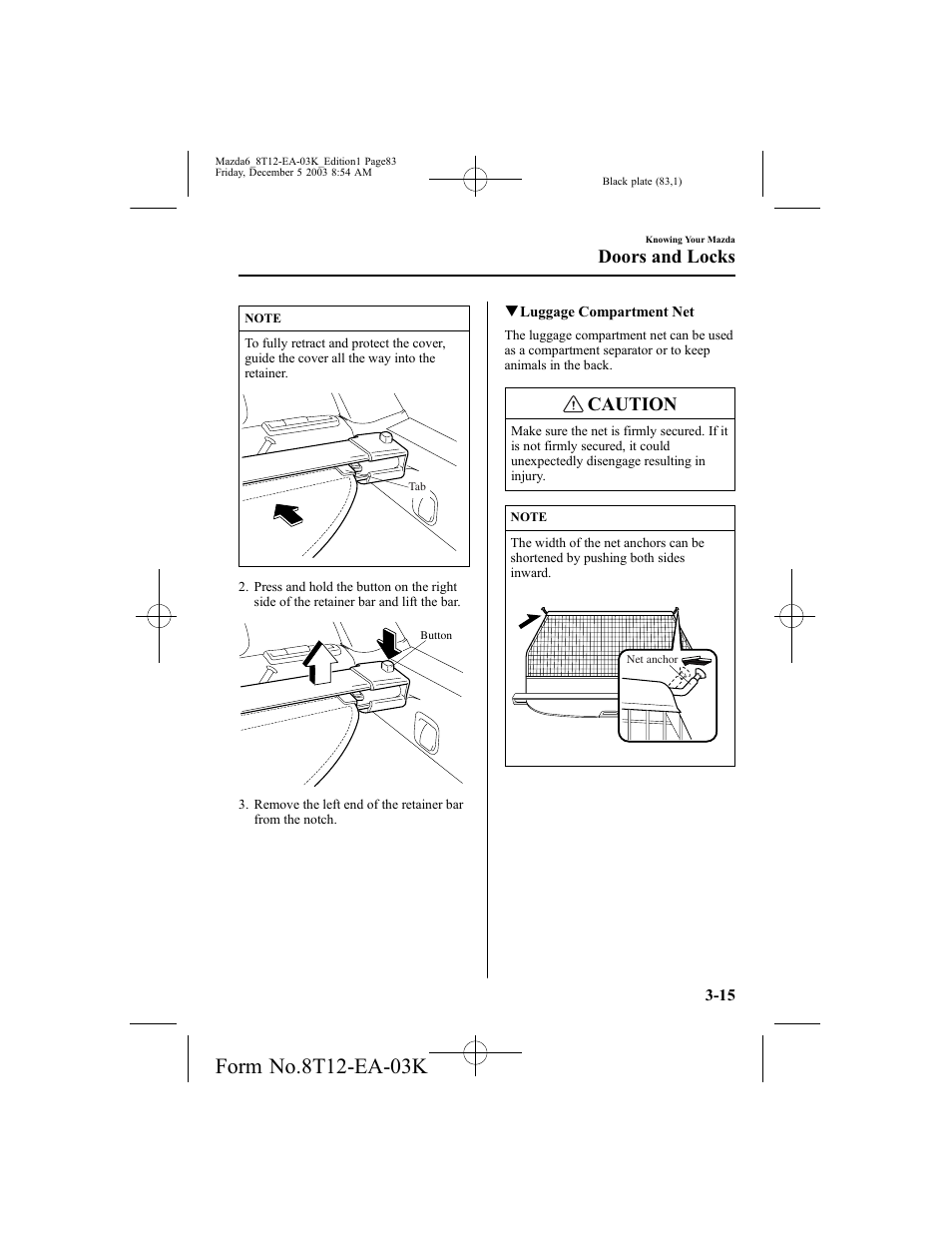 Caution, Doors and locks | Mazda 8T12-EA-03K User Manual | Page 83 / 326