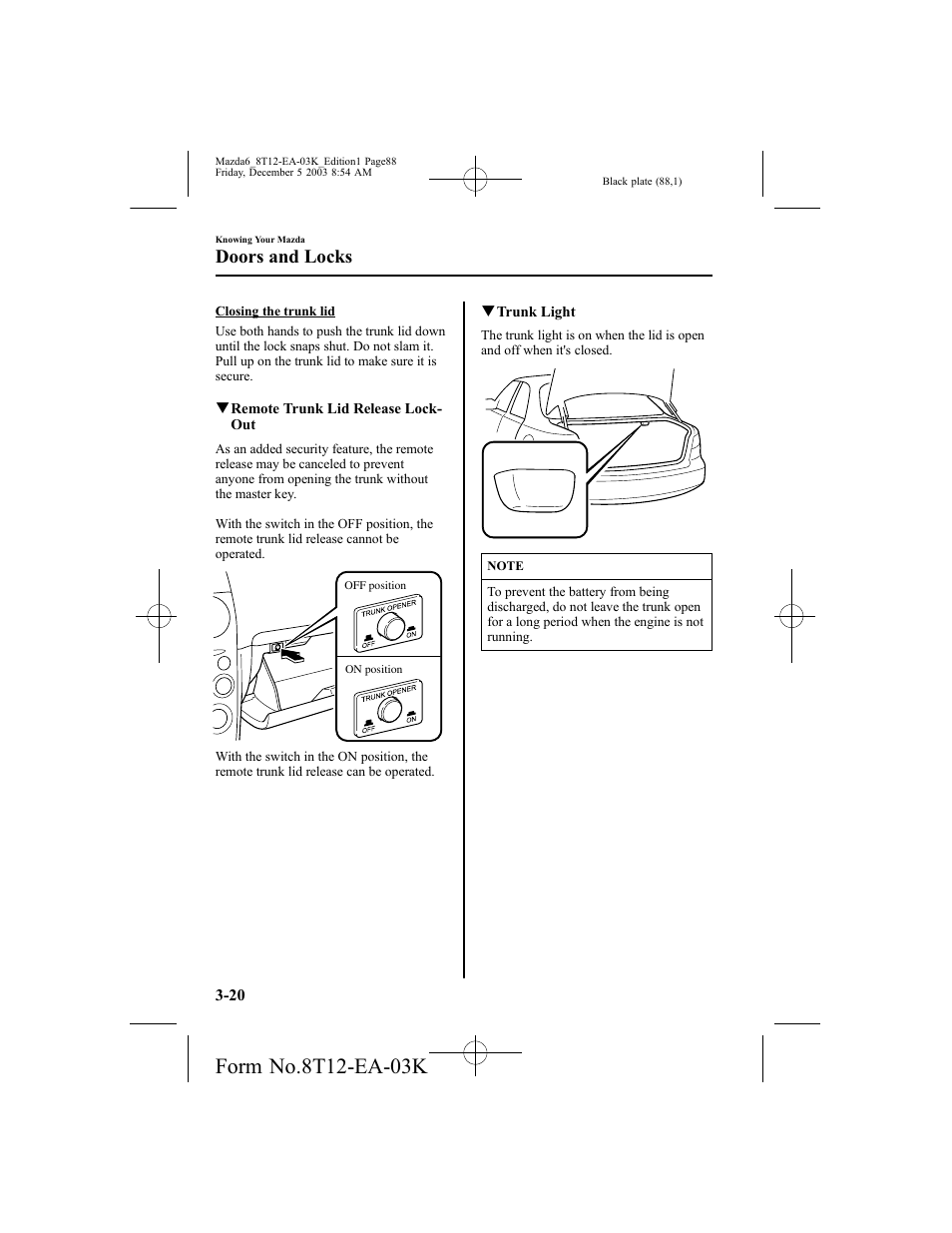 Doors and locks | Mazda 8T12-EA-03K User Manual | Page 88 / 326