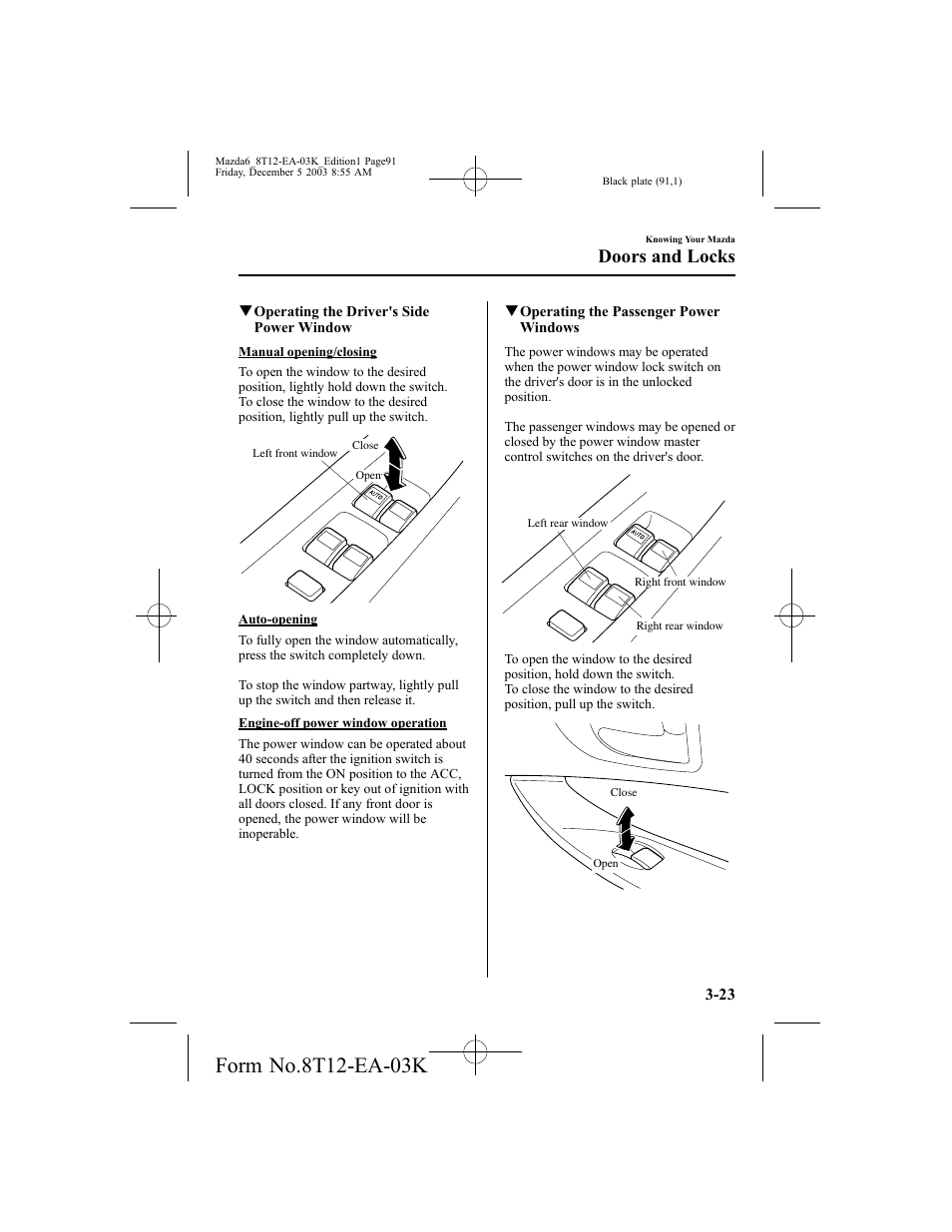 Doors and locks | Mazda 8T12-EA-03K User Manual | Page 91 / 326