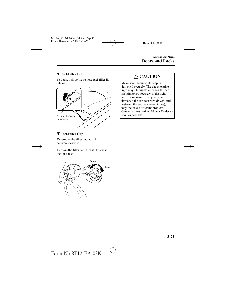 Caution, Doors and locks | Mazda 8T12-EA-03K User Manual | Page 93 / 326