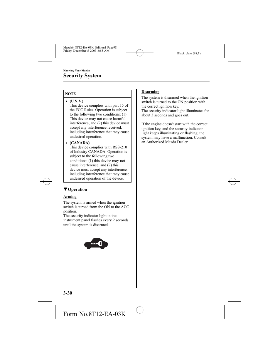 Security system | Mazda 8T12-EA-03K User Manual | Page 98 / 326