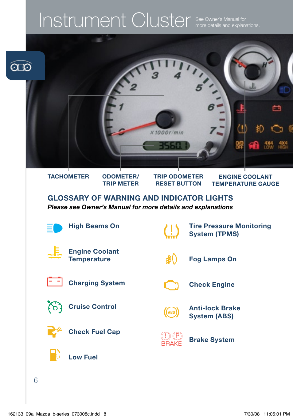 Instrument cluster | Mazda 2009 B2300 Truck User Manual | Page 8 / 22