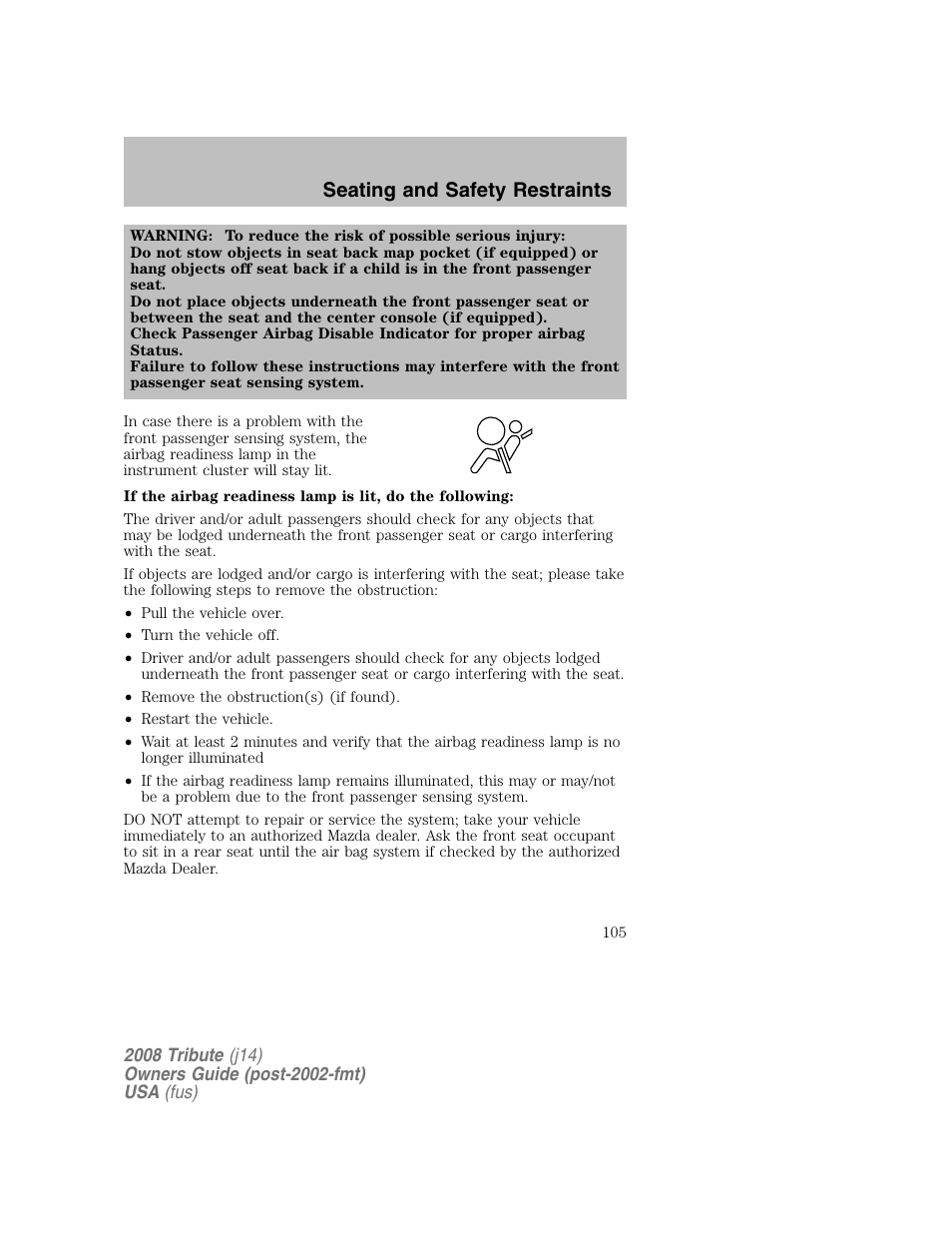 Seating and safety restraints | Mazda 2008 Tribute User Manual | Page 105 / 288