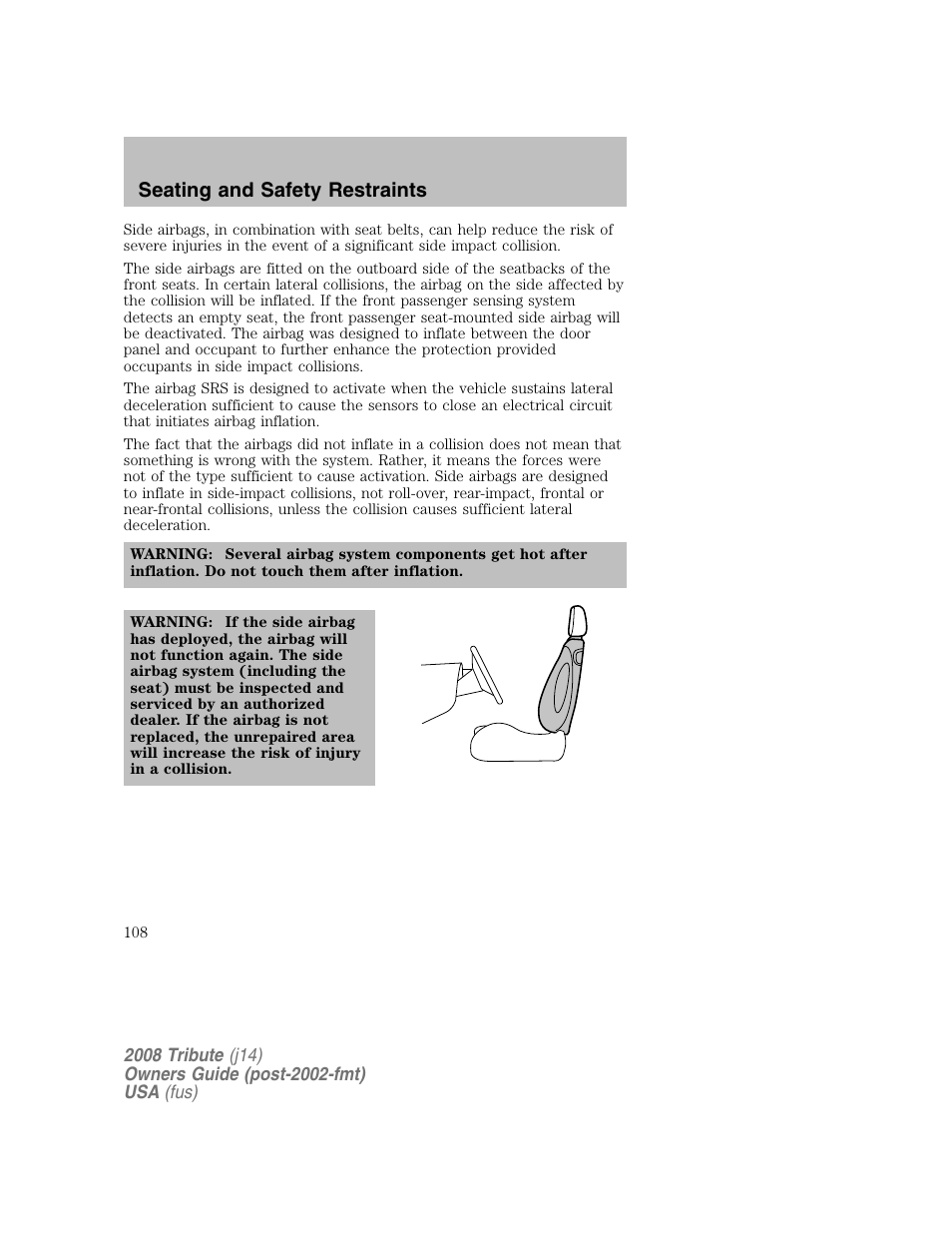 Seating and safety restraints | Mazda 2008 Tribute User Manual | Page 108 / 288