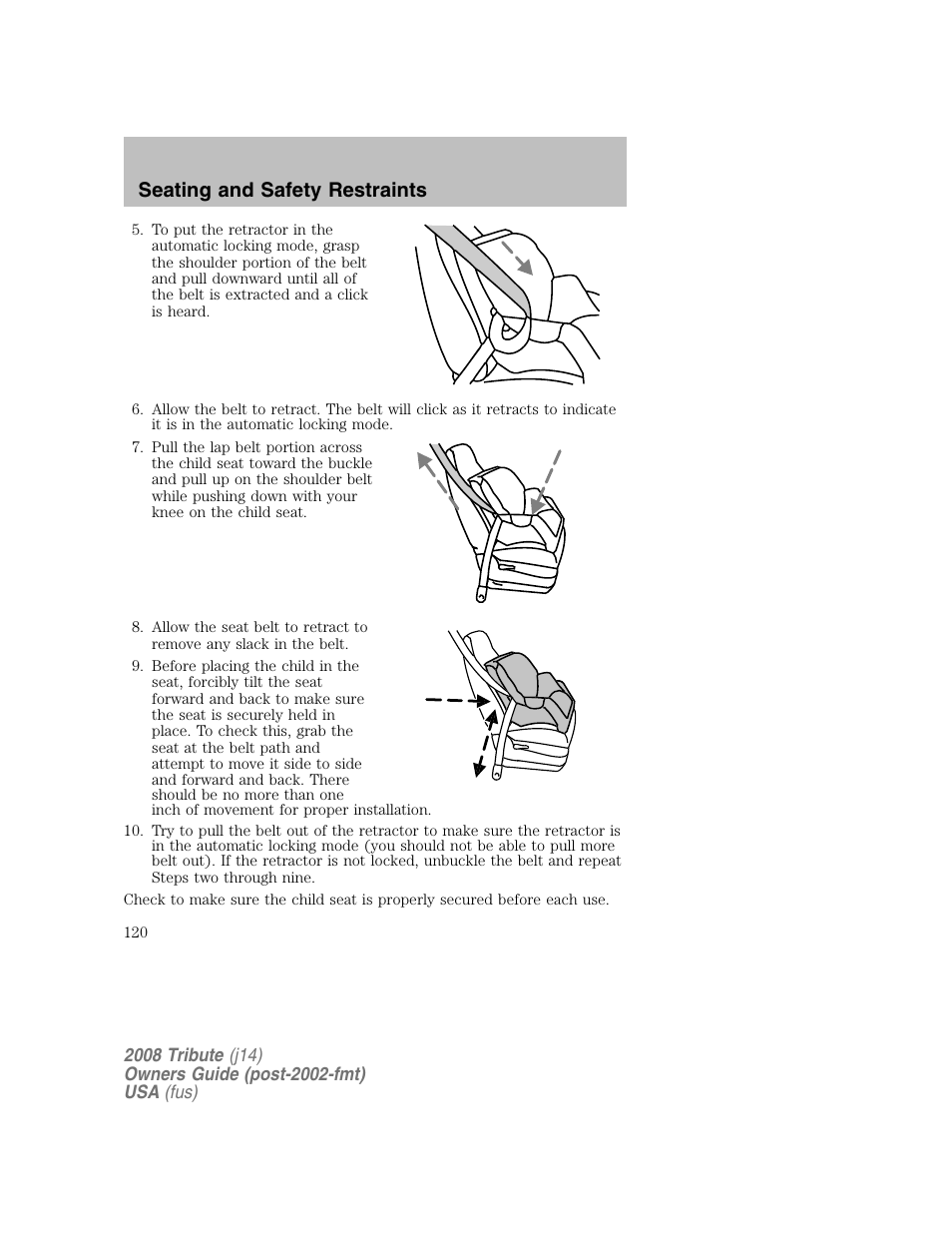 Seating and safety restraints | Mazda 2008 Tribute User Manual | Page 120 / 288