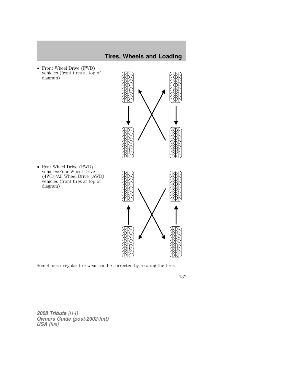 Tires, wheels and loading | Mazda 2008 Tribute User Manual | Page 137 / 288