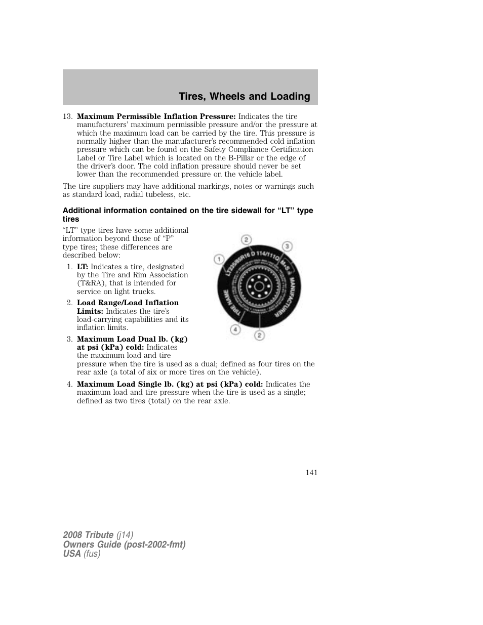 Tires, wheels and loading | Mazda 2008 Tribute User Manual | Page 141 / 288