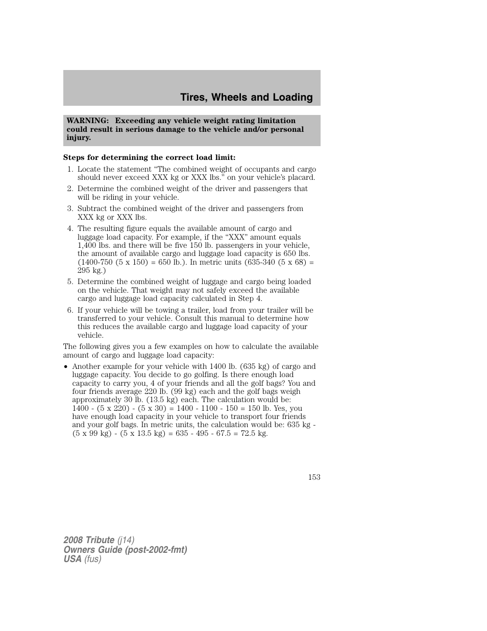 Tires, wheels and loading | Mazda 2008 Tribute User Manual | Page 153 / 288