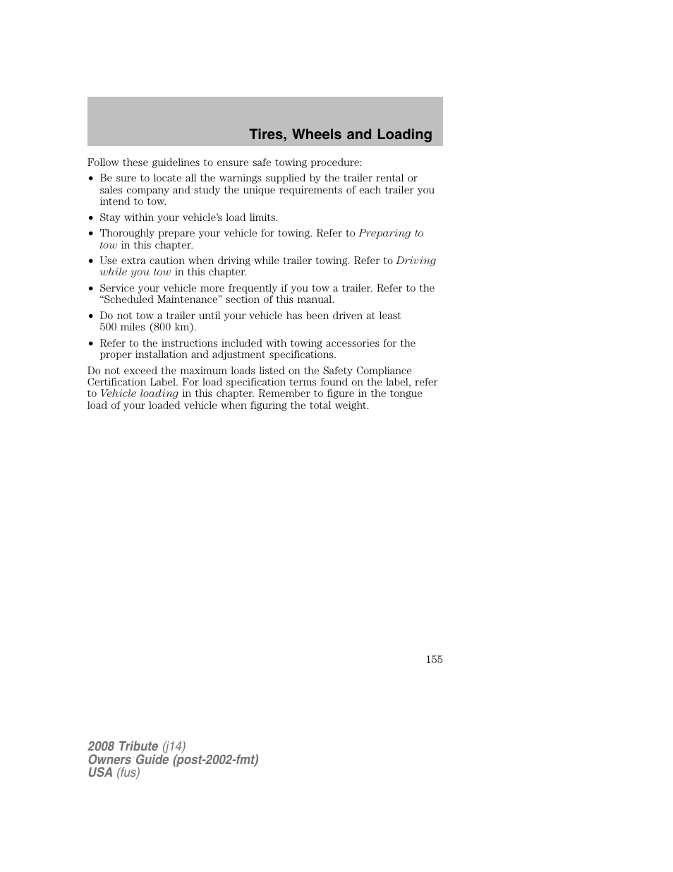 Tires, wheels and loading | Mazda 2008 Tribute User Manual | Page 155 / 288