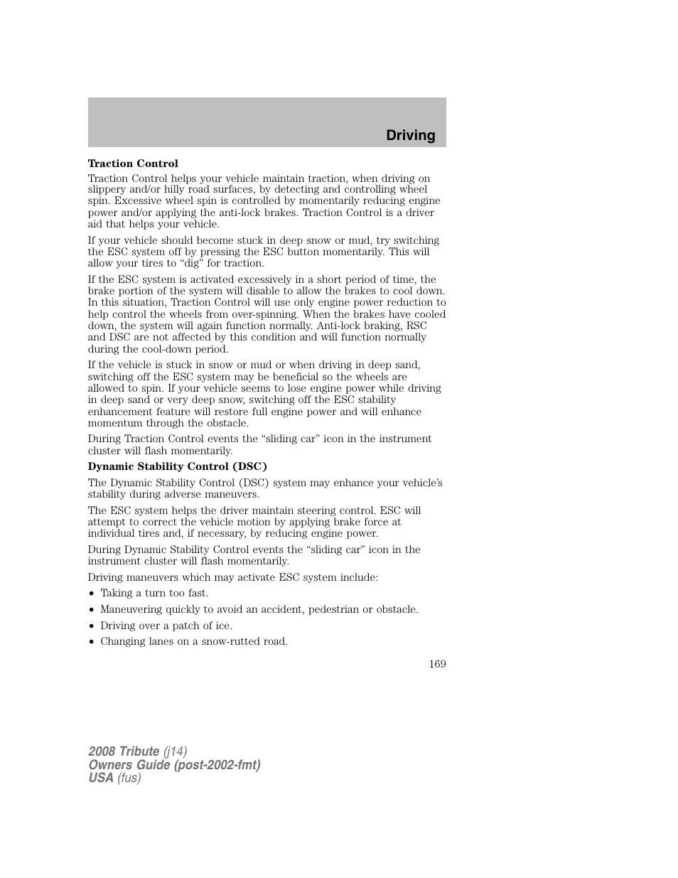 Driving | Mazda 2008 Tribute User Manual | Page 169 / 288