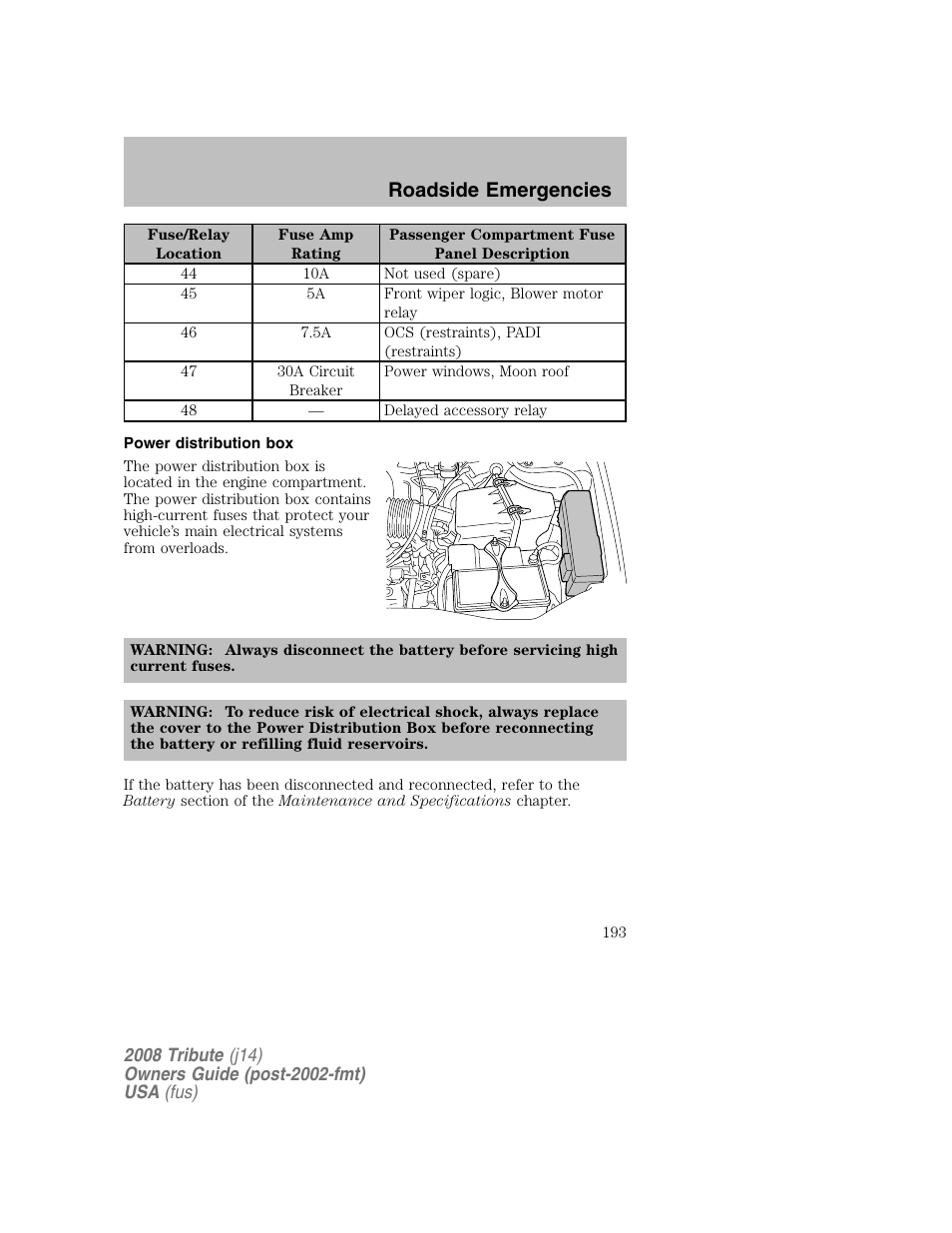 Roadside emergencies | Mazda 2008 Tribute User Manual | Page 193 / 288