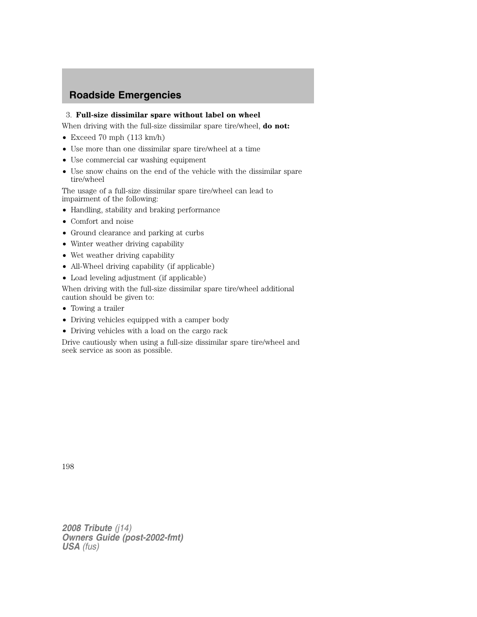 Roadside emergencies | Mazda 2008 Tribute User Manual | Page 198 / 288