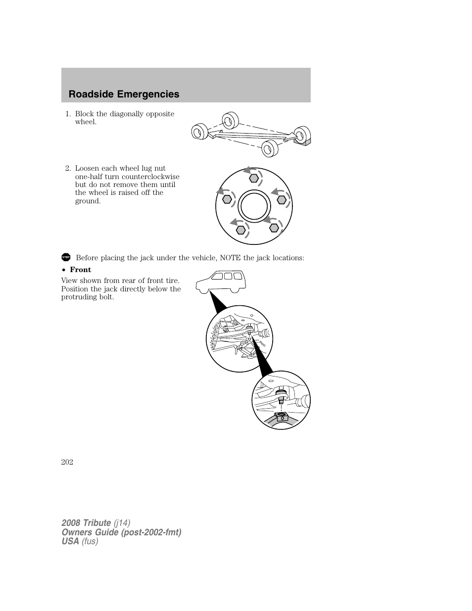 Roadside emergencies | Mazda 2008 Tribute User Manual | Page 202 / 288