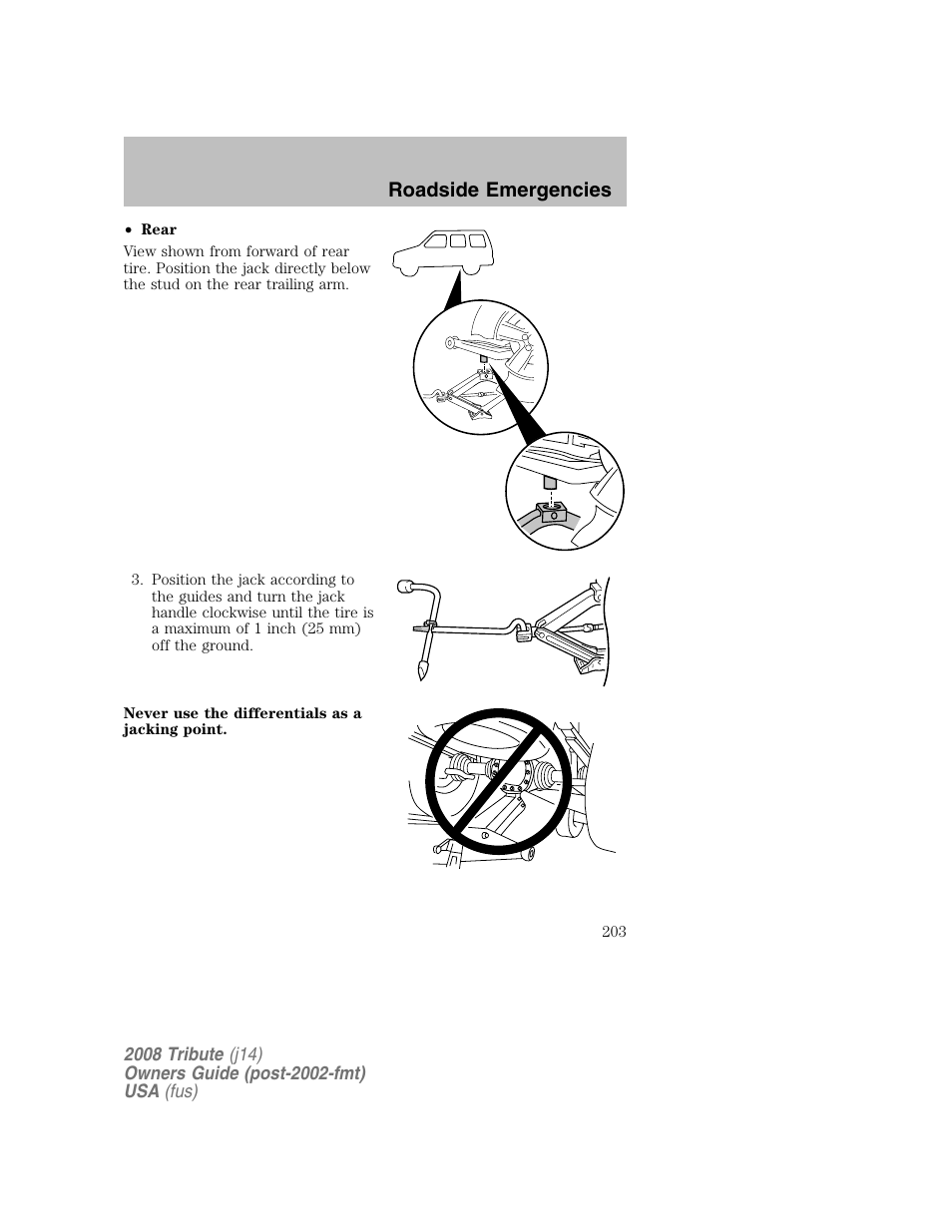 Roadside emergencies | Mazda 2008 Tribute User Manual | Page 203 / 288