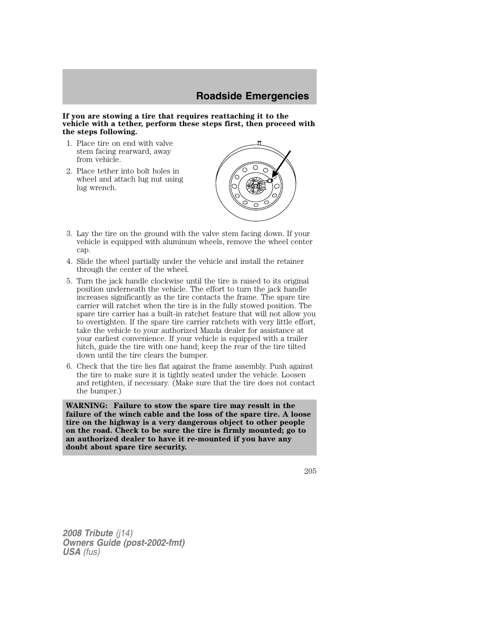 Roadside emergencies | Mazda 2008 Tribute User Manual | Page 205 / 288