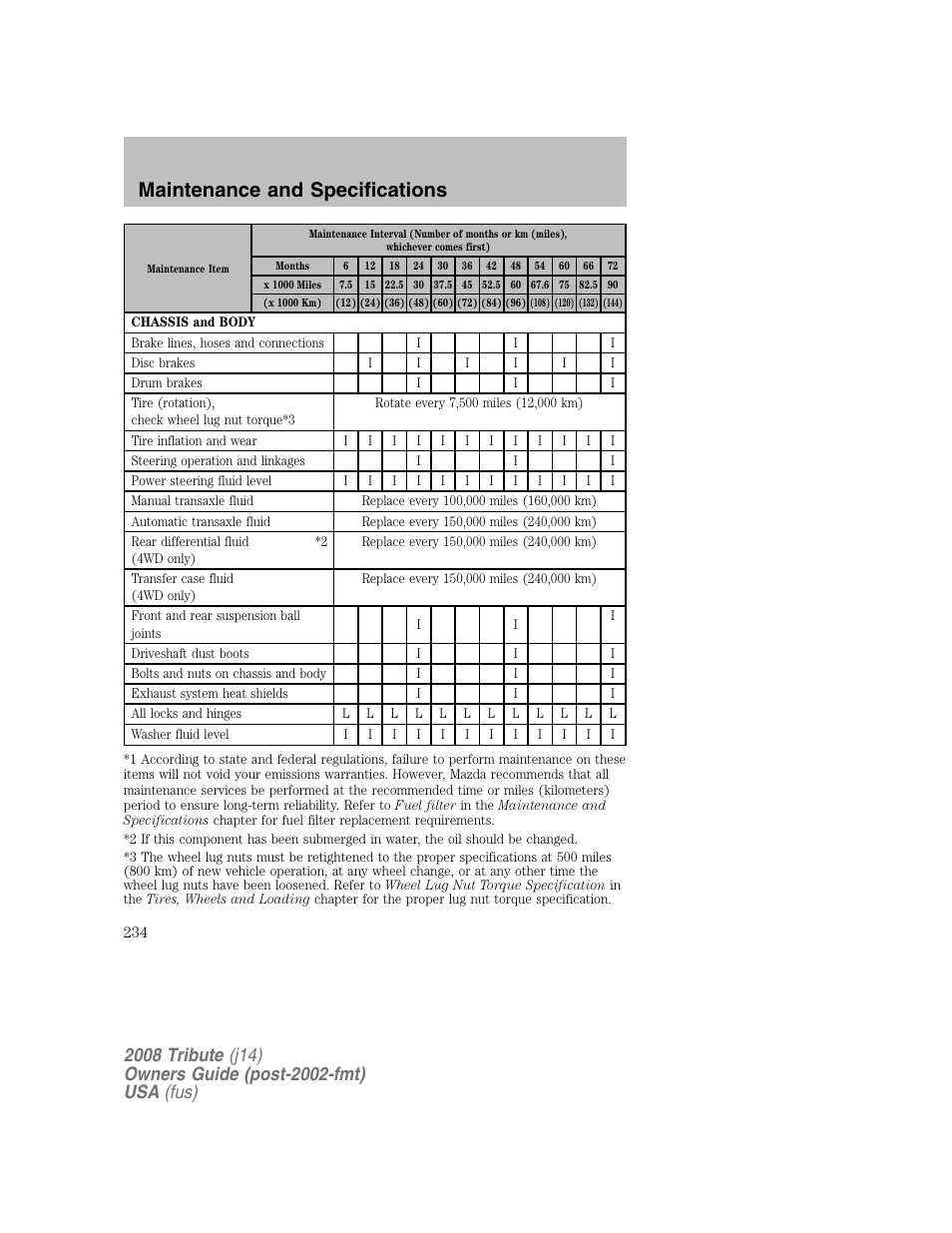 Maintenance and specifications | Mazda 2008 Tribute User Manual | Page 234 / 288