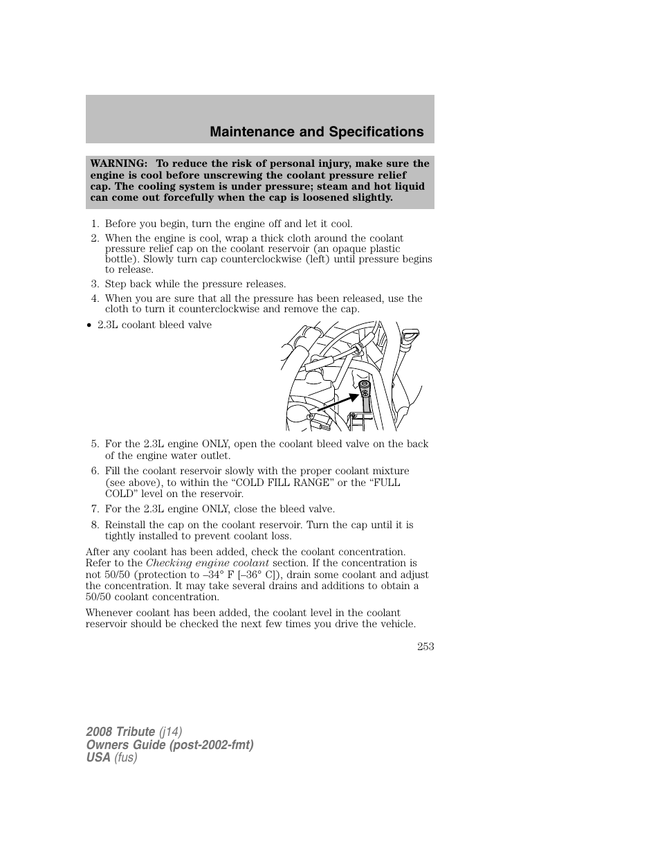 Maintenance and specifications | Mazda 2008 Tribute User Manual | Page 253 / 288