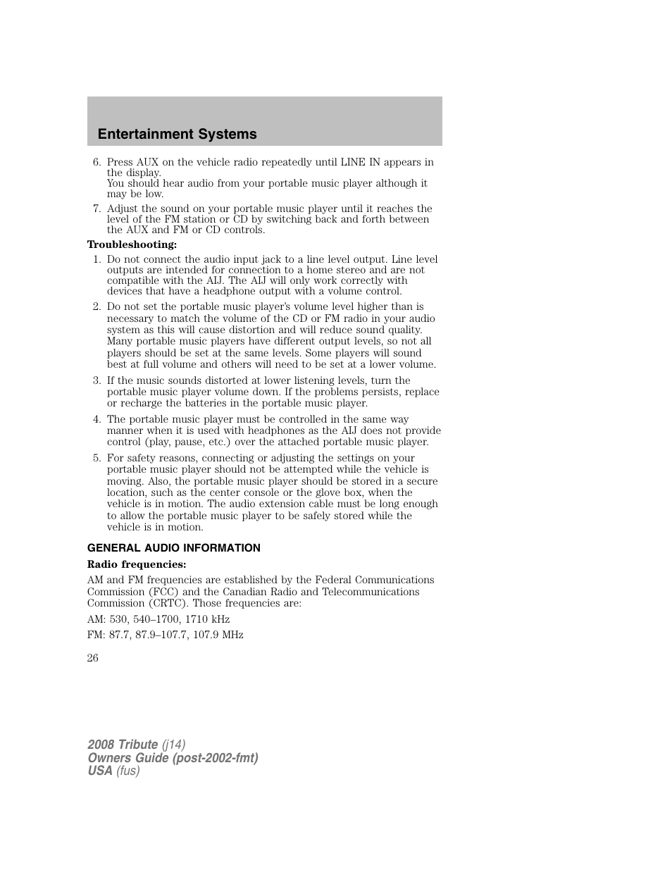 General audio information, Entertainment systems | Mazda 2008 Tribute User Manual | Page 26 / 288