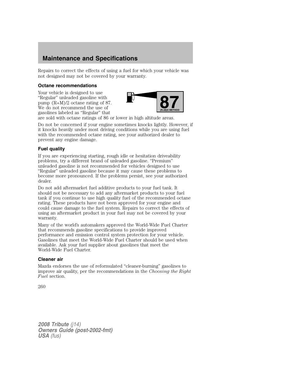 Mazda 2008 Tribute User Manual | Page 260 / 288