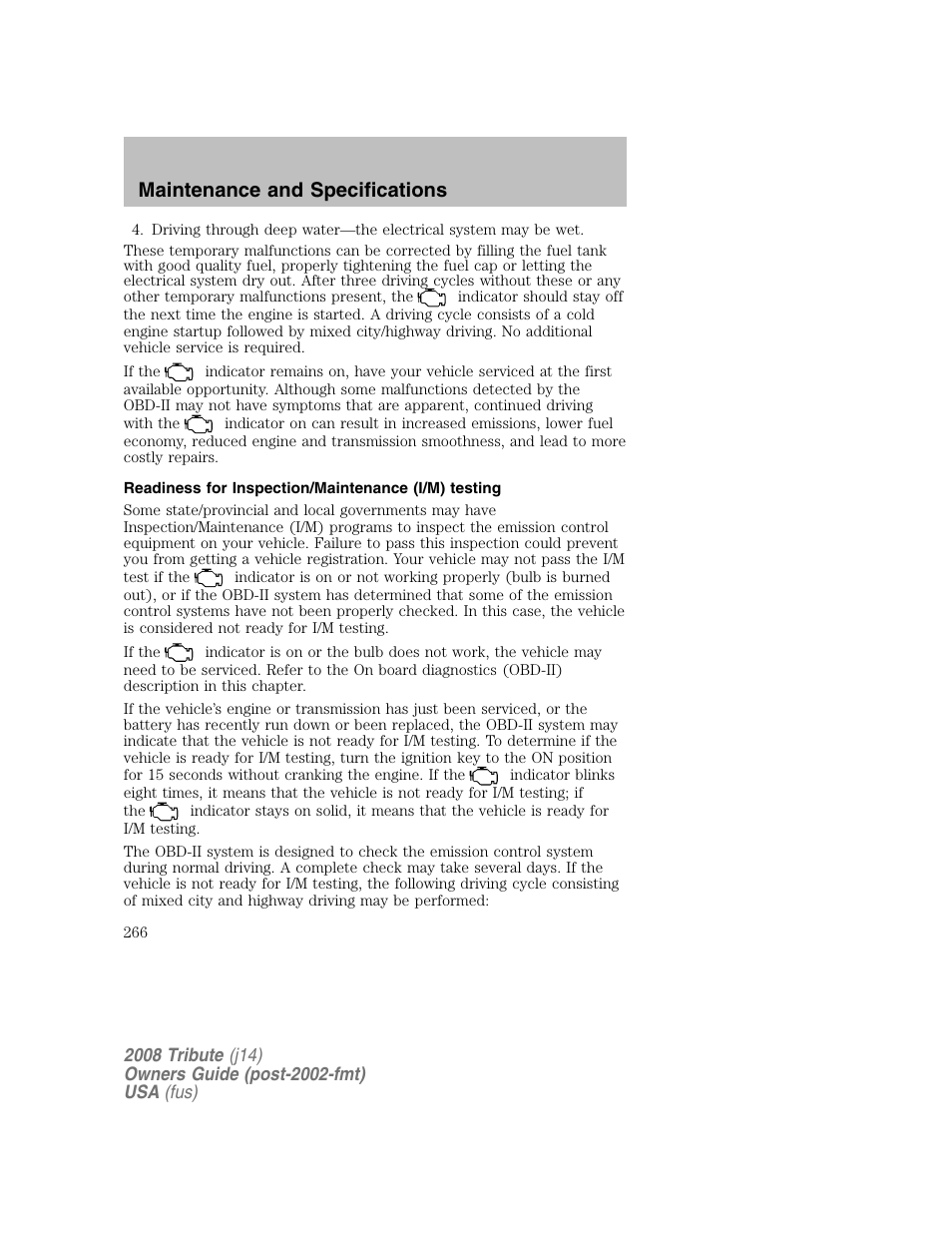 Maintenance and specifications | Mazda 2008 Tribute User Manual | Page 266 / 288