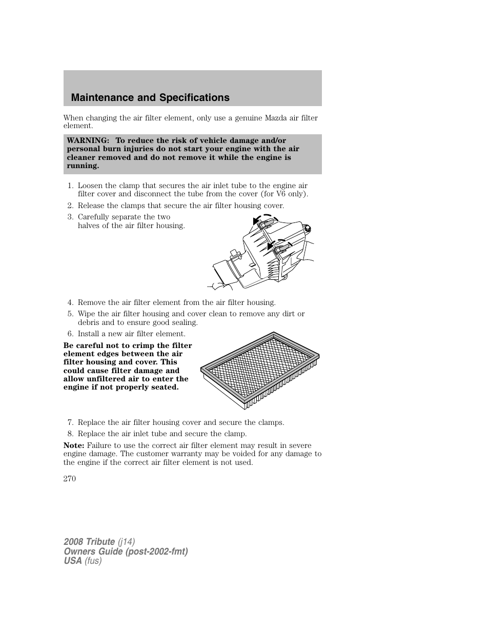 Maintenance and specifications | Mazda 2008 Tribute User Manual | Page 270 / 288