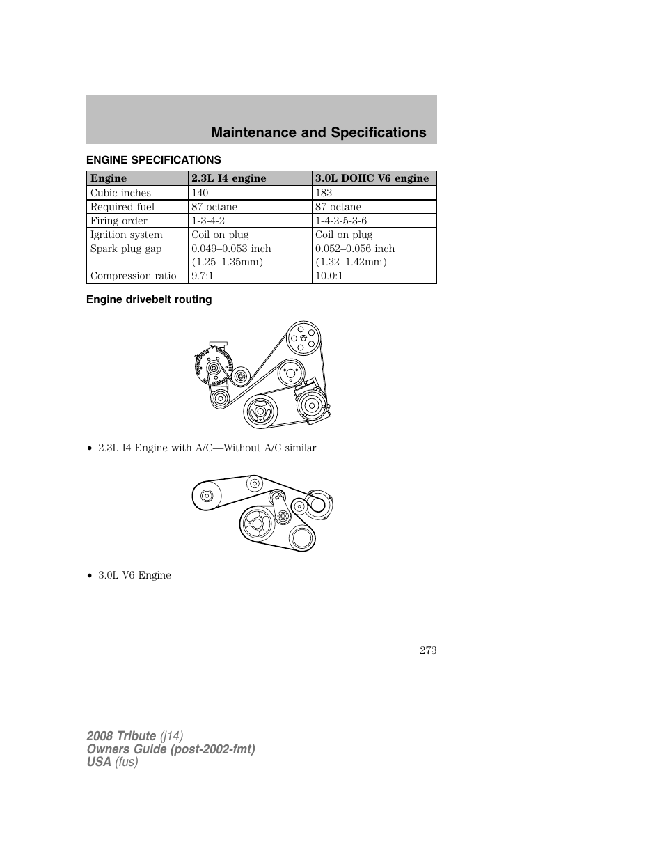 Maintenance and specifications | Mazda 2008 Tribute User Manual | Page 273 / 288