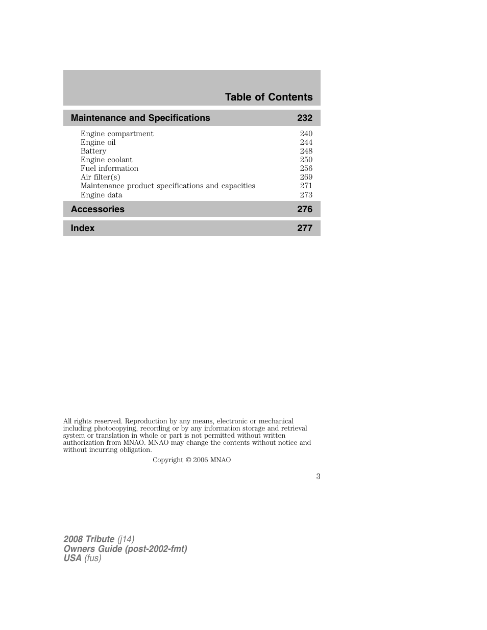 Mazda 2008 Tribute User Manual | Page 3 / 288