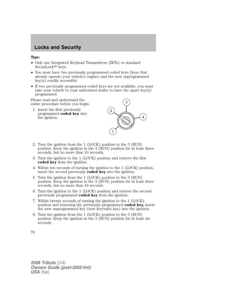 Locks and security | Mazda 2008 Tribute User Manual | Page 70 / 288