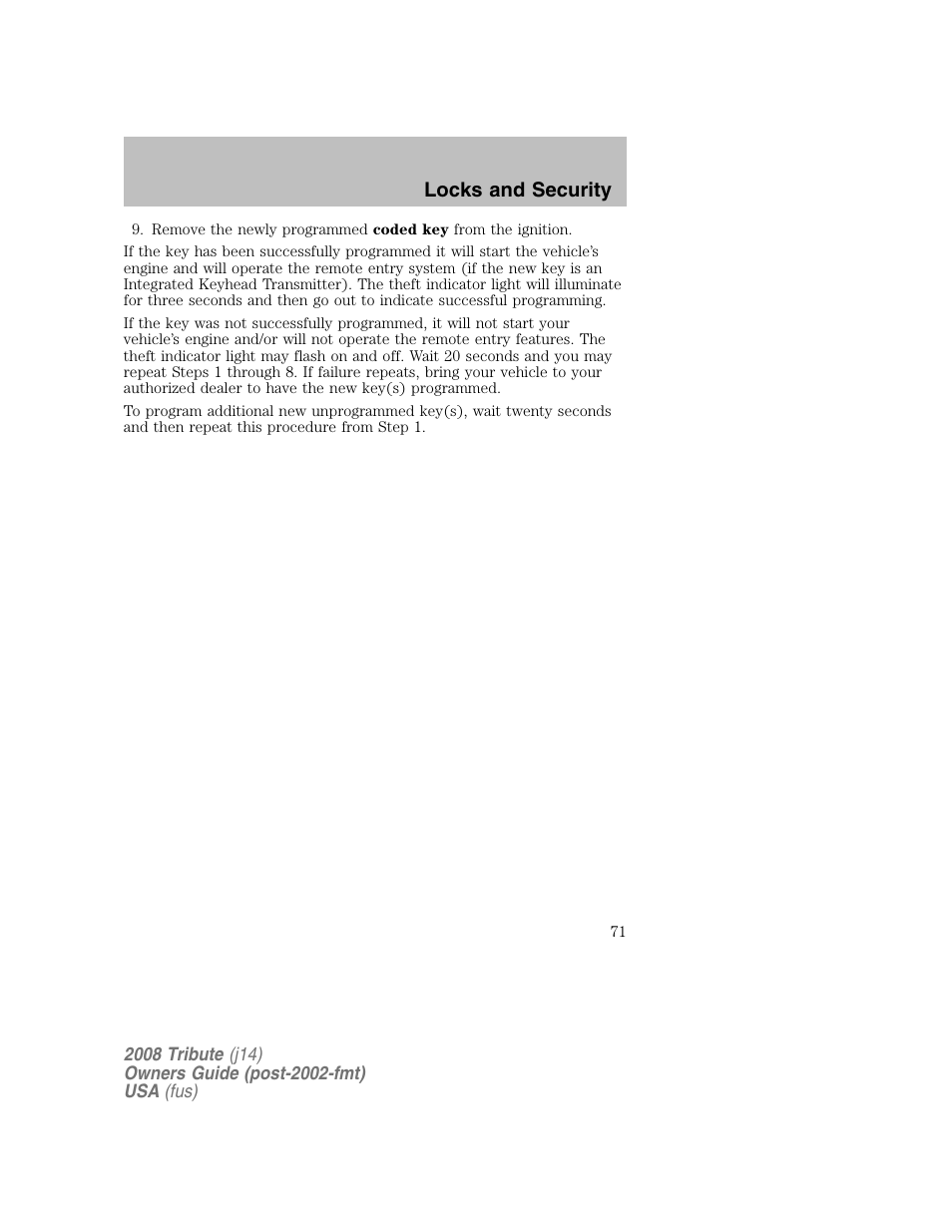 Locks and security | Mazda 2008 Tribute User Manual | Page 71 / 288