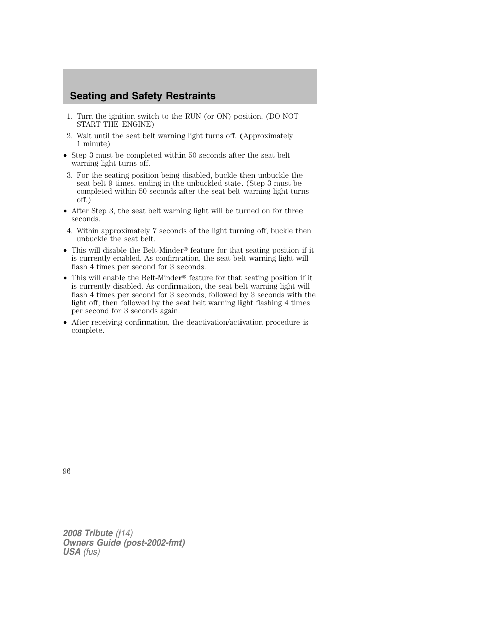 Seating and safety restraints | Mazda 2008 Tribute User Manual | Page 96 / 288