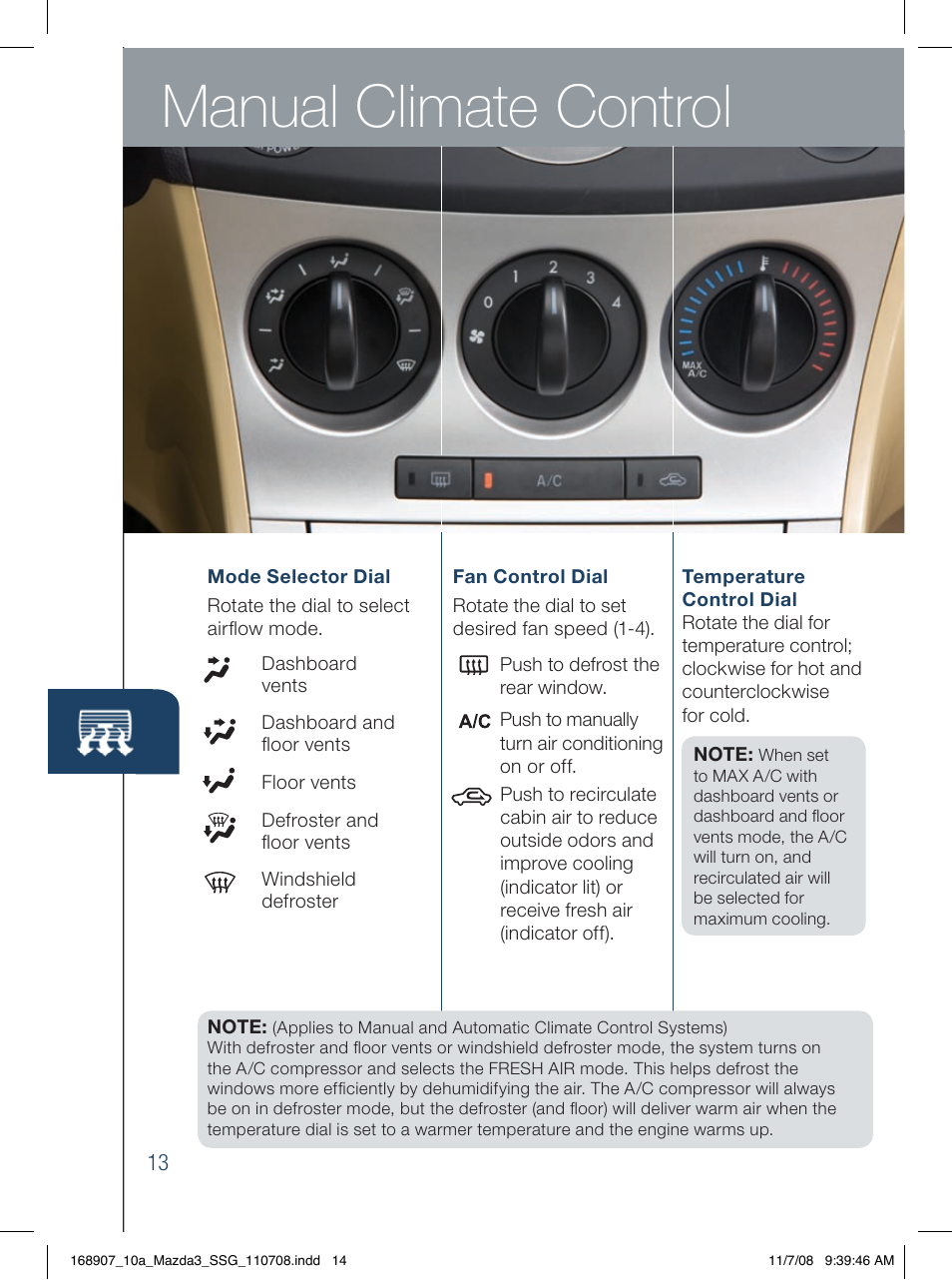 Manual climate control | Mazda 2010 3 4-DOOR User Manual | Page 14 / 26