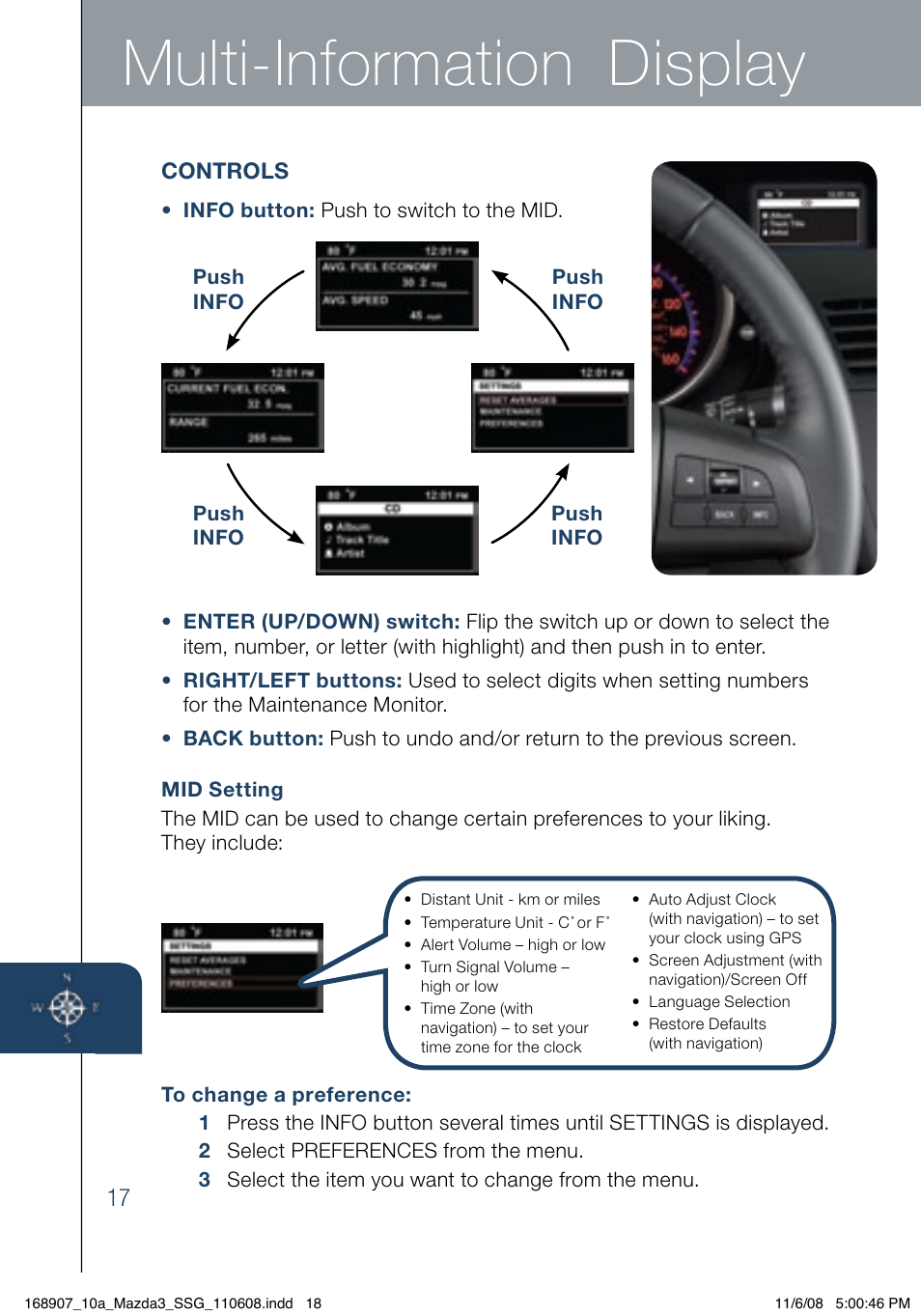 Multi-information display | Mazda 2010 3 4-DOOR User Manual | Page 18 / 26