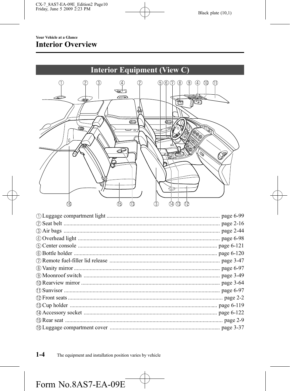 Interior equipment (view c), Interior equipment (view c) -4, Form no.8as7-ea-09e | Interior overview | Mazda 2010 CX-7 User Manual | Page 10 / 510