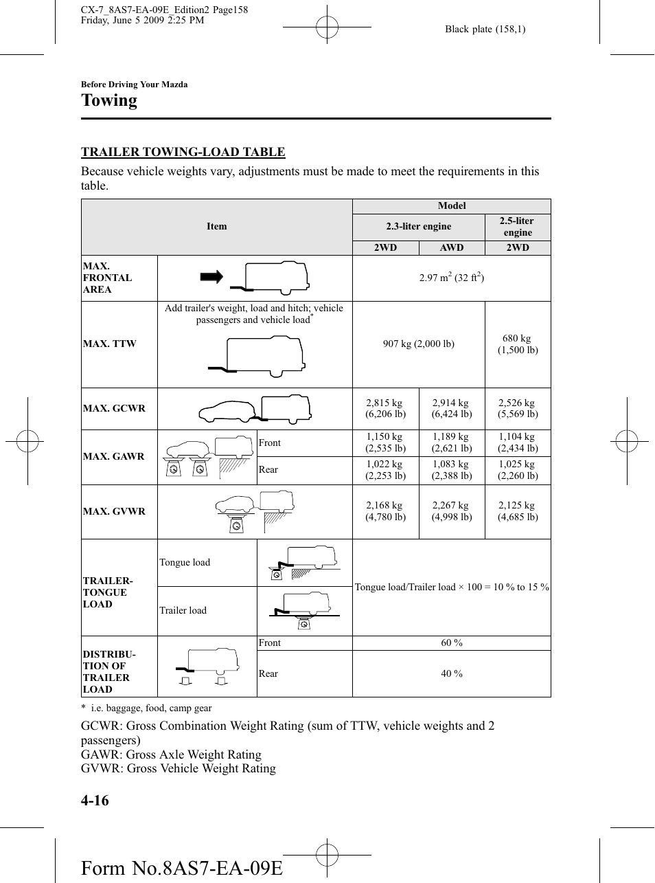 Form no.8as7-ea-09e, Towing | Mazda 2010 CX-7 User Manual | Page 158 / 510