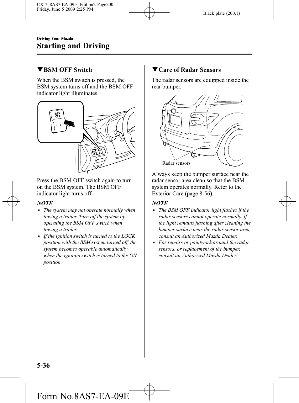 Form no.8as7-ea-09e, Starting and driving | Mazda 2010 CX-7 User Manual | Page 200 / 510