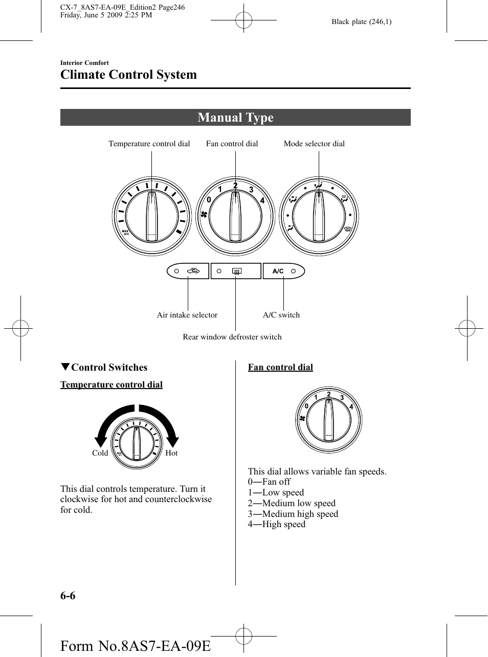 Manual type, Manual type -6, Form no.8as7-ea-09e | Climate control system | Mazda 2010 CX-7 User Manual | Page 246 / 510