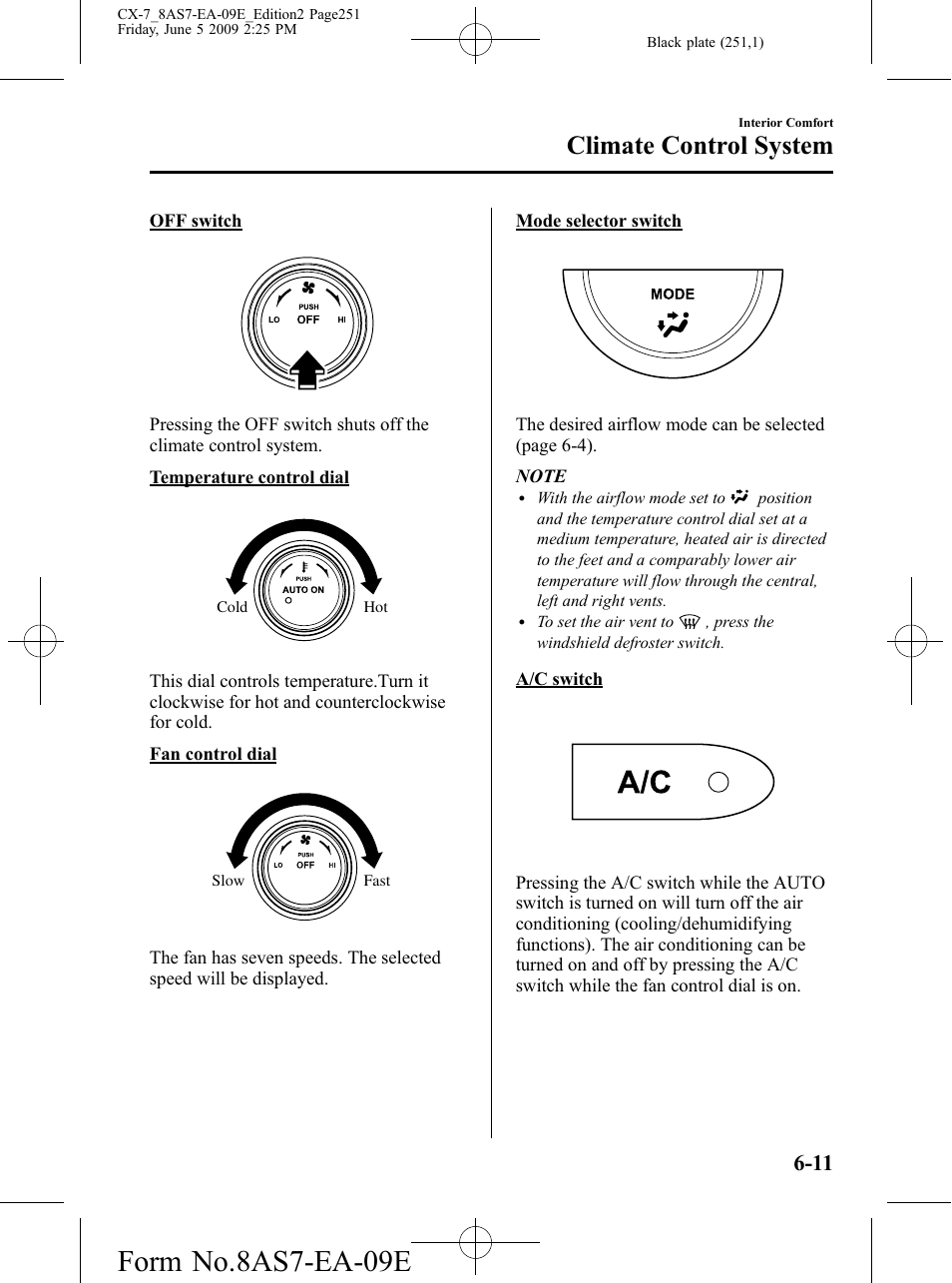 Form no.8as7-ea-09e, Climate control system | Mazda 2010 CX-7 User Manual | Page 251 / 510