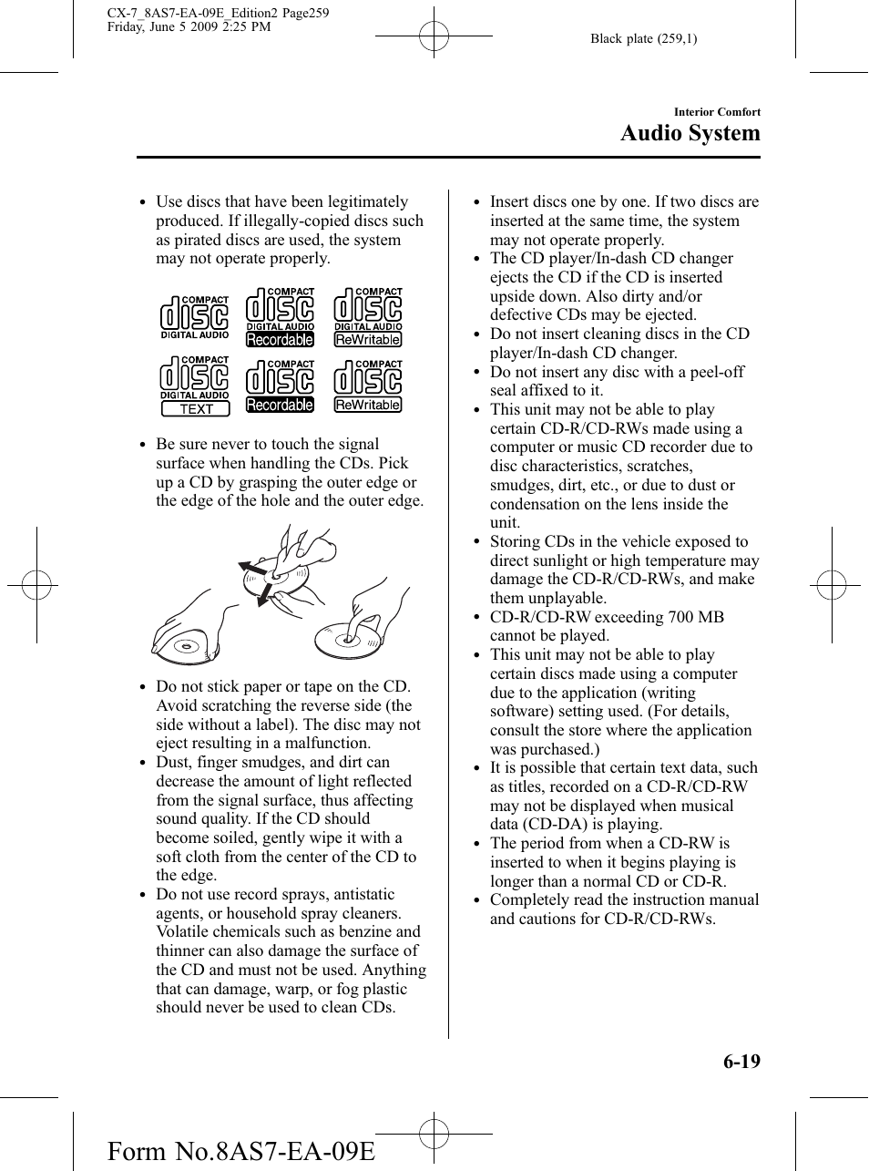 Form no.8as7-ea-09e, Audio system | Mazda 2010 CX-7 User Manual | Page 259 / 510